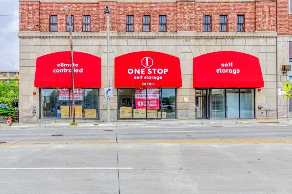 Exterior view of One Stop Self Storage facility in Milwaukee, WI